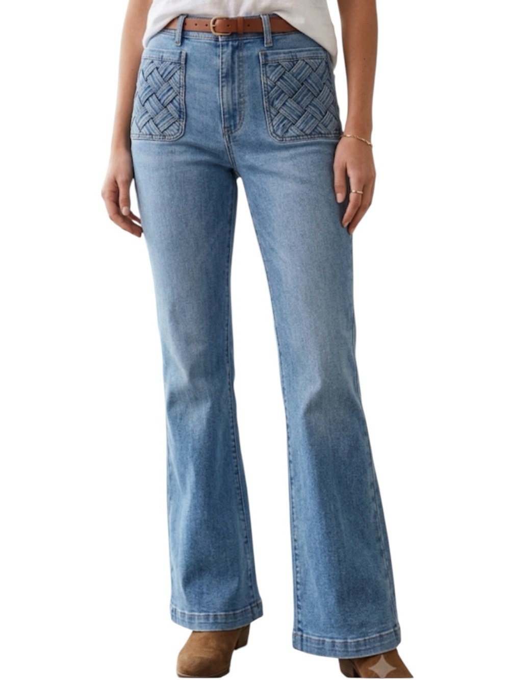 Sam Edelman Wide-Leg Denim Trousers with Braided Patch Pockets Flare Jeans 31
EE